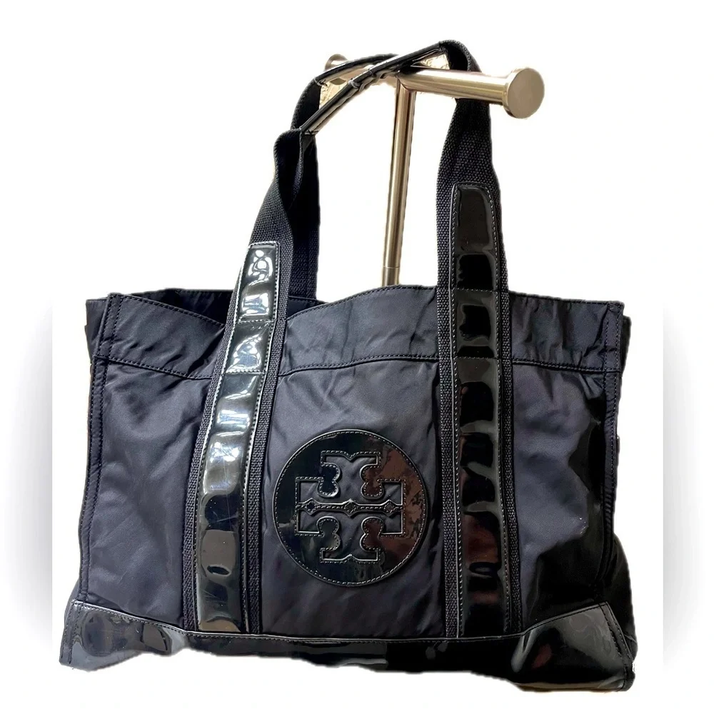 Tory Burch Nylon/Patent Leather Weekender Tote, Black
